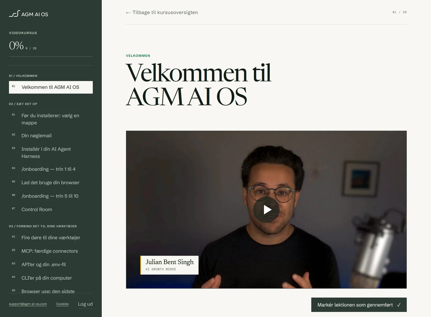 Første lektion i videokurset til AGM AI OS.