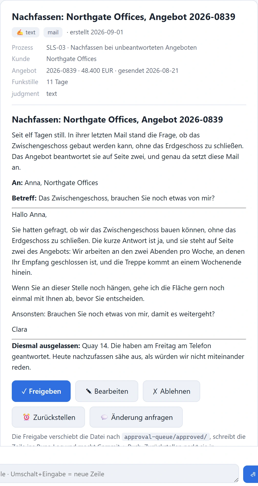 ein Entwurf, geöffnet