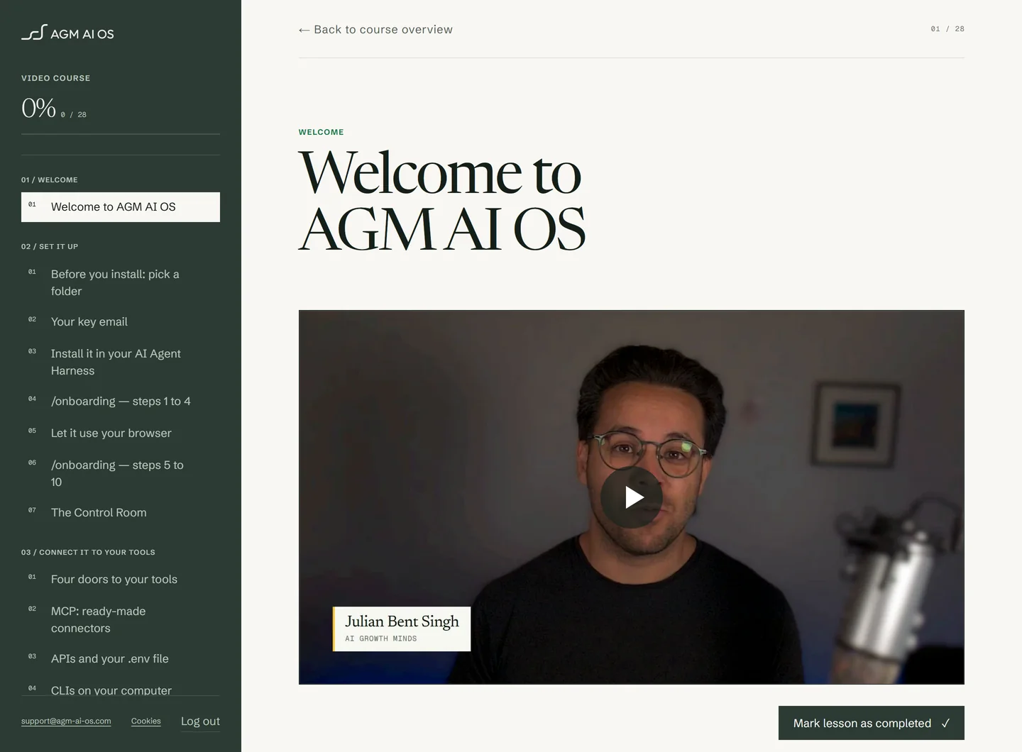 The first lesson of the AGM AI OS video course.